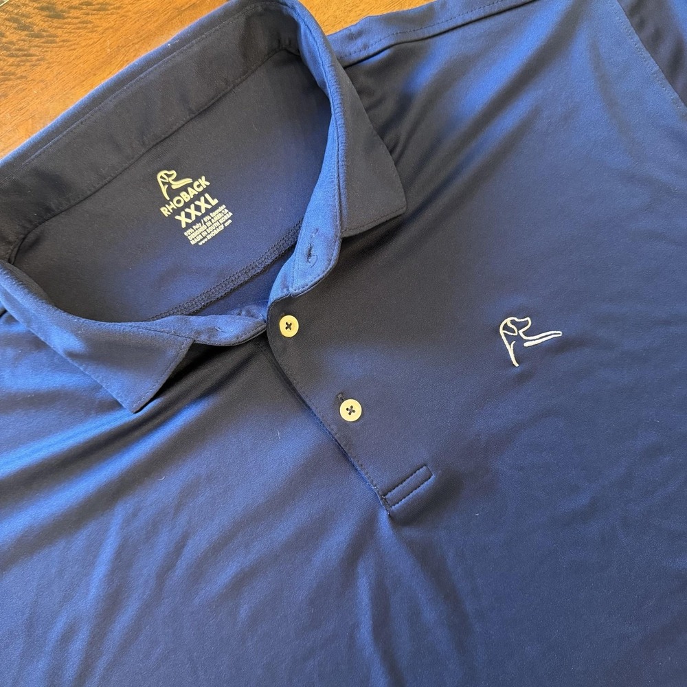 Rhoback Polo Shirt Mens 3XL Blue Solid Golf Performance Stretch Jersey